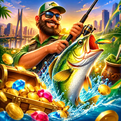 Tela do Big Bass Bonanza com o pescador sortudo e peixes de valores em dinheiro