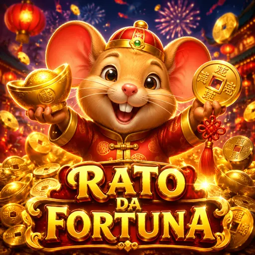 Capa do slot Fortune Mouse, com ratinho dourado e moedas chinesas