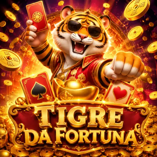 Capa do caça-níquel Fortune Tiger, com tigre dourado e símbolos chineses de sorte